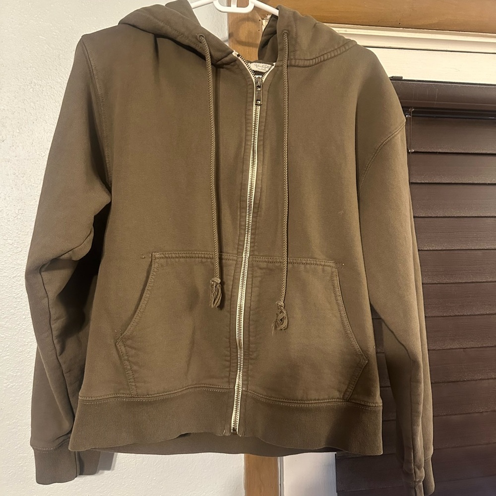 Size M John Galt Olive Green Zip Up Hoodie Drawstings